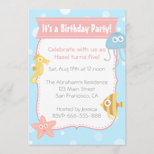 Invitación Fiesta de cumpleaños de animales submarinos lindos