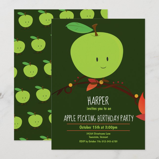 Invitación Fiesta de cumpleaños de Apple Green para niños (Anverso / Reverso)
