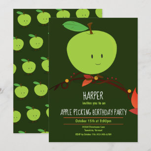 Invitación Fiesta de cumpleaños de Apple Green para niños