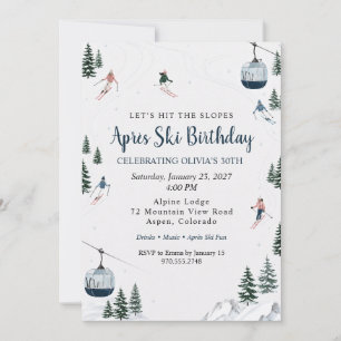 Invitación Fiesta de cumpleaños de Après Ski con acuarela en 