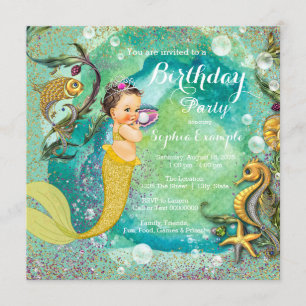 Invitación Fiesta de cumpleaños de Aqua Gold Little Mermaid U