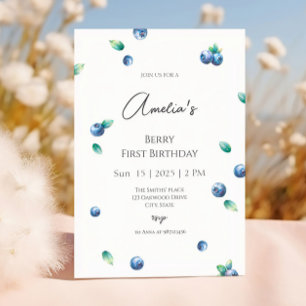 Invitación Fiesta de cumpleaños de arándano azul Berry Sweet