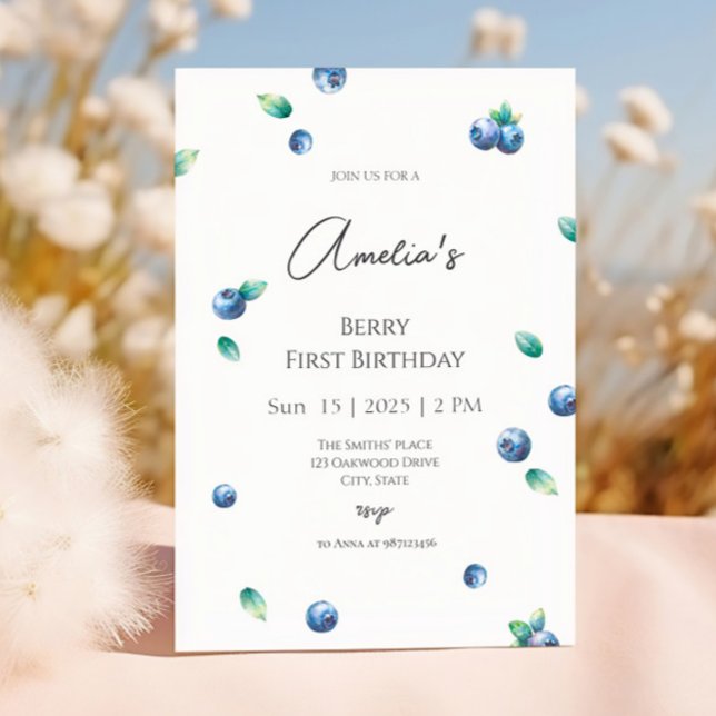 Invitación Fiesta de cumpleaños de arándano azul Berry Sweet  (Subido por el creador)