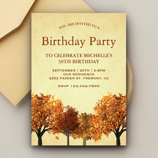 Invitación Fiesta de cumpleaños de árboles forestales de otoñ (Subido por el creador)
