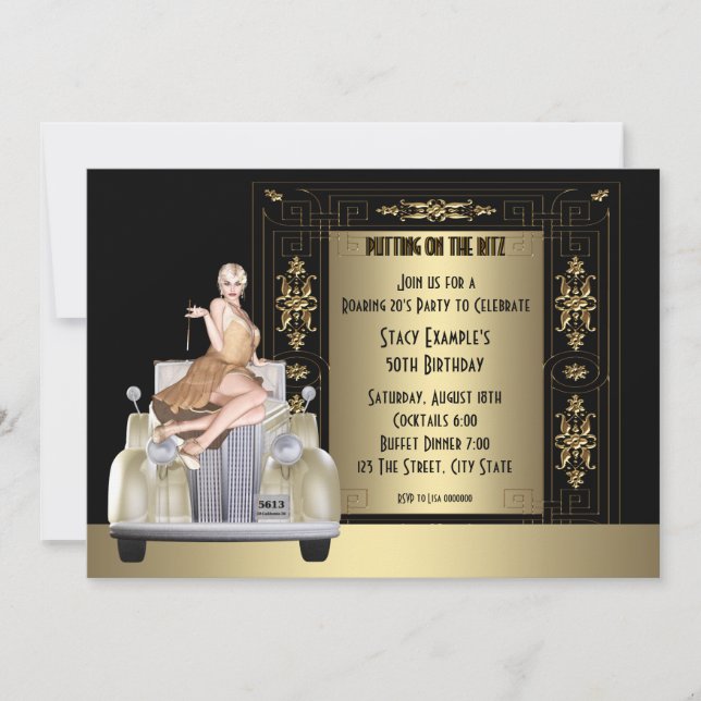 Invitación Fiesta de cumpleaños de Art Decó que marcó el aniv (Anverso)