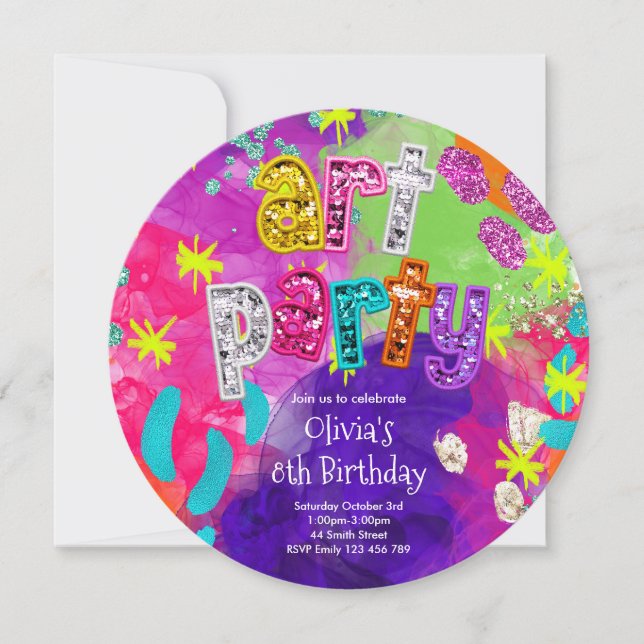 Invitación Fiesta de Cumpleaños de Arte (Anverso)