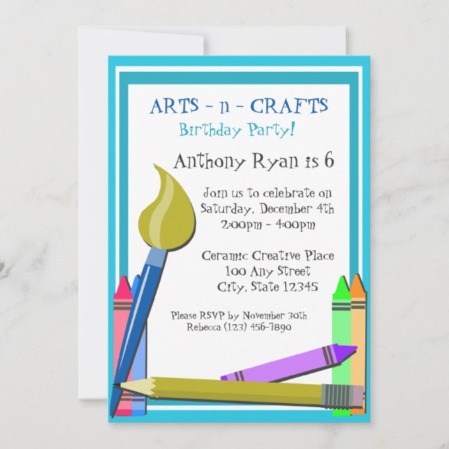 Invitación Fiesta de cumpleaños de arte (Anverso)