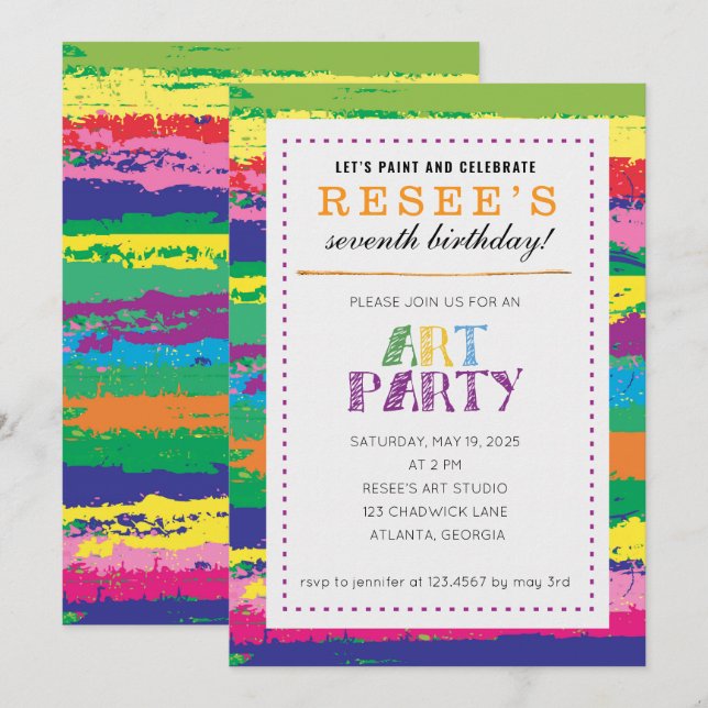 Invitación Fiesta de cumpleaños de arte (Anverso / Reverso)