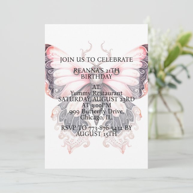 Invitación Fiesta de cumpleaños de arte de mariposa creativa  (Anverso de pie)