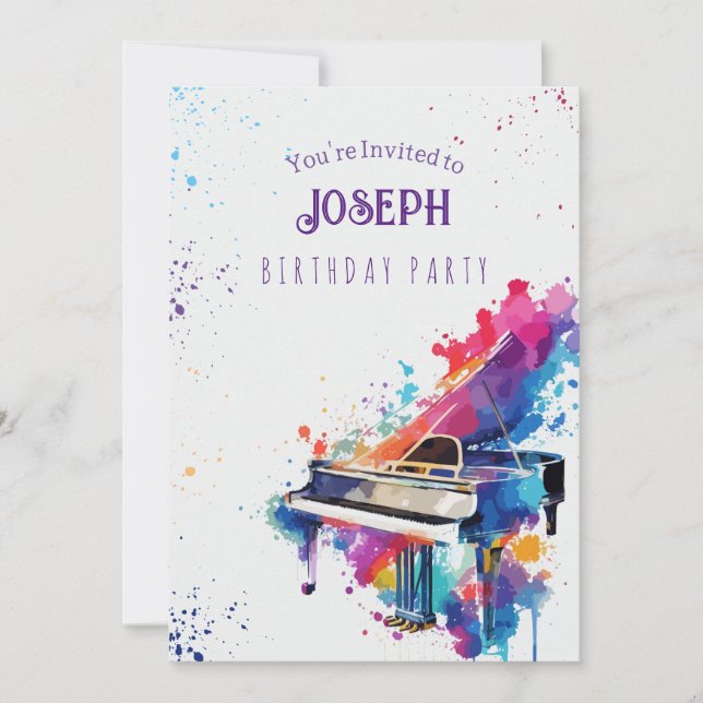 Invitación Fiesta de cumpleaños de arte de piano (Anverso)
