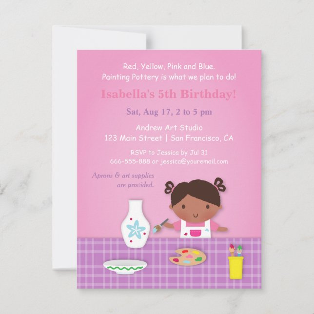 Invitación Fiesta de Cumpleaños de Arte de Pintura de Cerámic (Anverso)