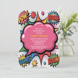 Invitación Fiesta de cumpleaños de arte pop colorido para niñ