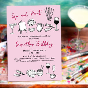 Invitación Fiesta de Cumpleaños de Arte y Vino para Sorber y 