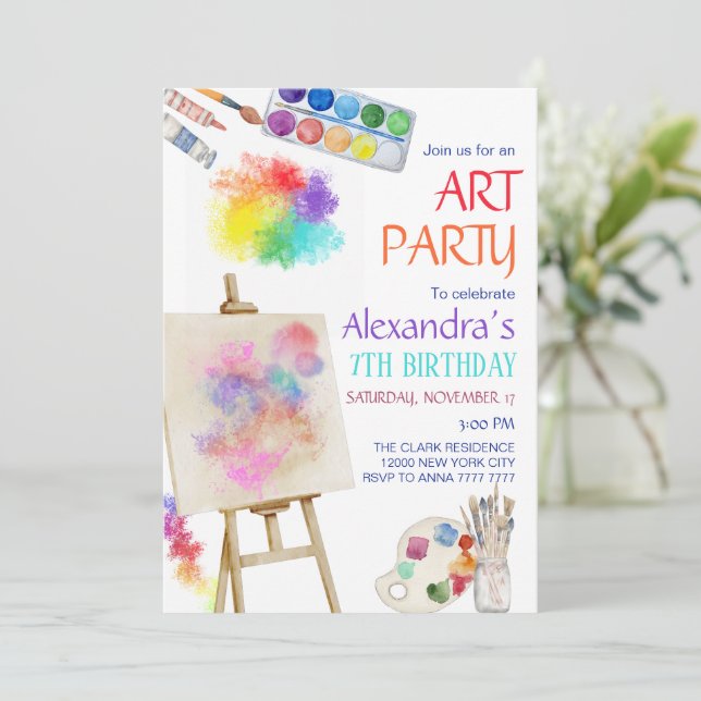 Invitación Fiesta de cumpleaños de artista de pintura artísti (Anverso de pie)