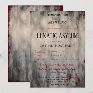 Invitación Fiesta de cumpleaños de asilo lunático