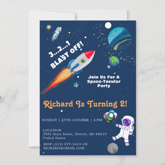 Invitación Fiesta de cumpleaños de astronauta astronauta y es (Anverso)