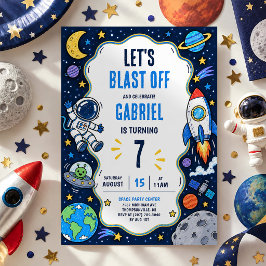 Invitación Fiesta de cumpleaños de astronauta cohete espacial