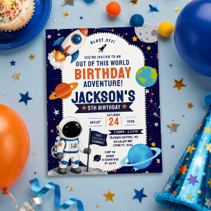 Invitación Fiesta de cumpleaños de astronauta con acuarela pa