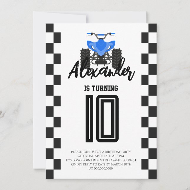 Invitación Fiesta de cumpleaños de ATV Quad Four Wheeler (Anverso)