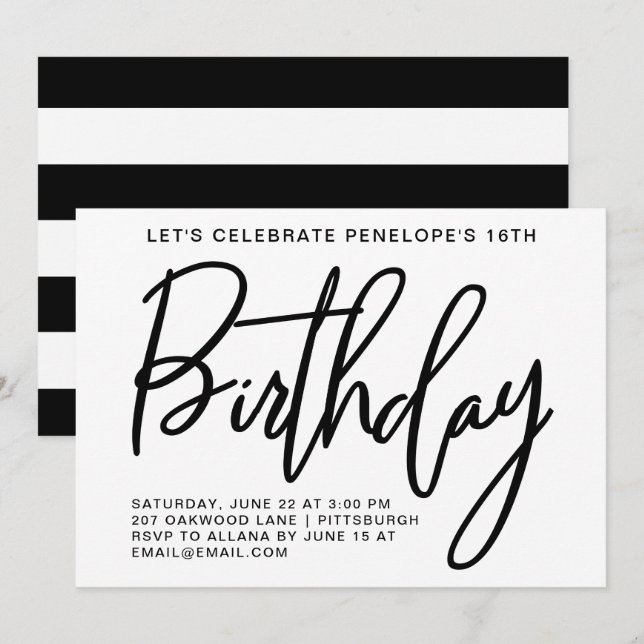 Invitación Fiesta de cumpleaños de audaces Stripes (Anverso / Reverso)