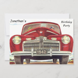 Invitación Fiesta de Cumpleaños de Auto Antiguo Rojo