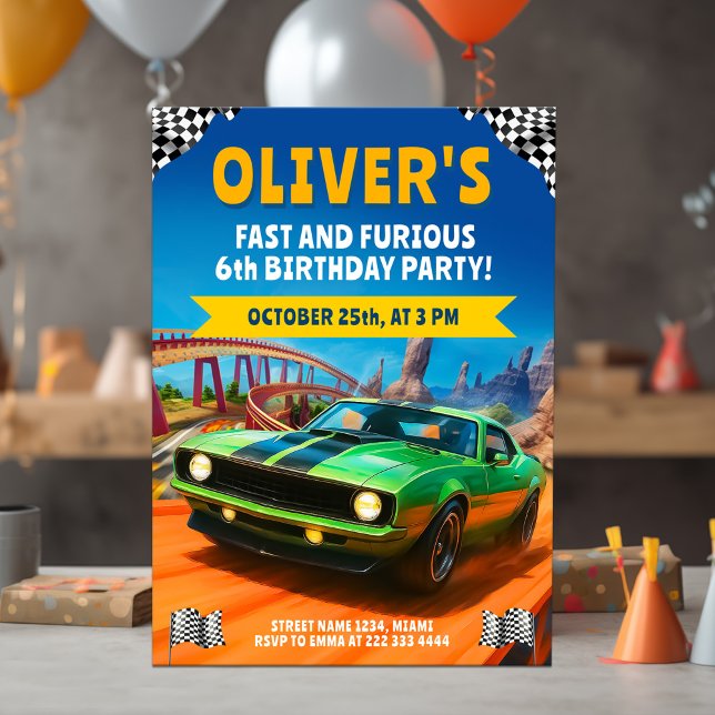 Invitación Fiesta de Cumpleaños de Auto de Carreras con Muscl (Subido por el creador)