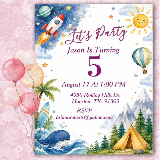 Invitación Fiesta de cumpleaños de aventura acuarela capricho (Subido por el creador)