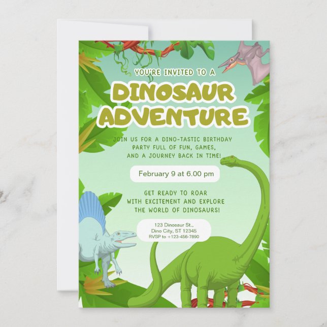 Invitación Fiesta de cumpleaños de aventura de dinosaurios (Anverso)