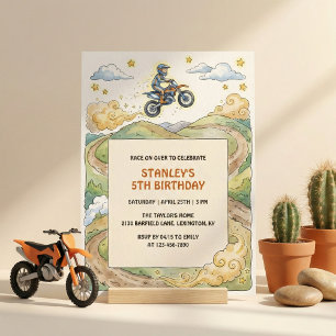 Invitación Fiesta de cumpleaños de aventura en moto de cross 