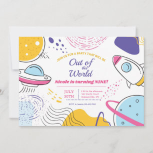 Invitación Fiesta de cumpleaños de aventura fuera del espacio