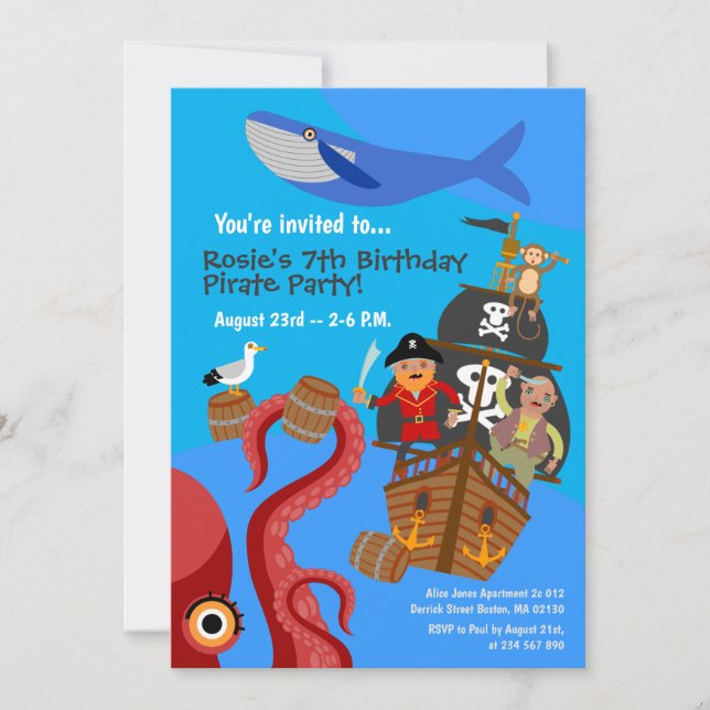 Invitación Fiesta de cumpleaños de aventura marítima de barco (Anverso)