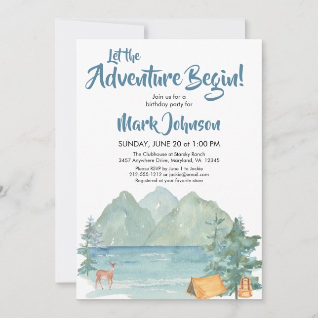 Invitación Fiesta de cumpleaños de aventuras de Montañas Rúst (Anverso)