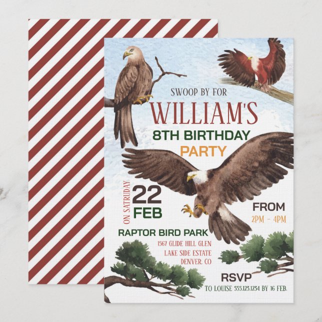 Invitación Fiesta de Cumpleaños de Aves de Presa (Anverso / Reverso)