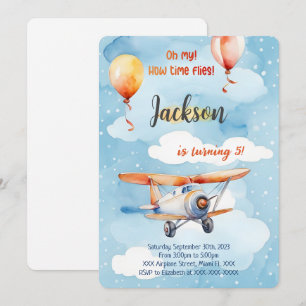 Invitación Fiesta de Cumpleaños de Avión para Niño