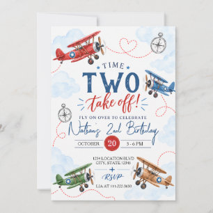 Invitación Fiesta de cumpleaños de avión vintage acuarela