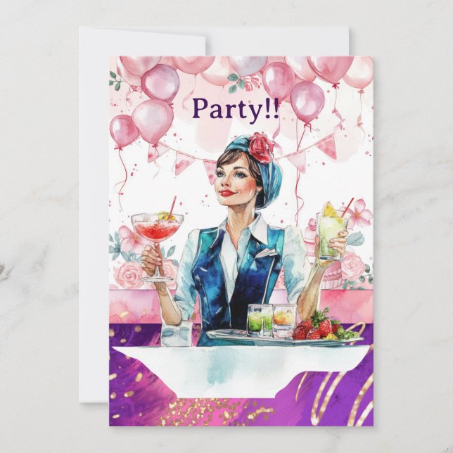 Invitación Fiesta de cumpleaños de azafata (Anverso)