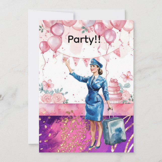 Invitación Fiesta de cumpleaños de azafata (Anverso)