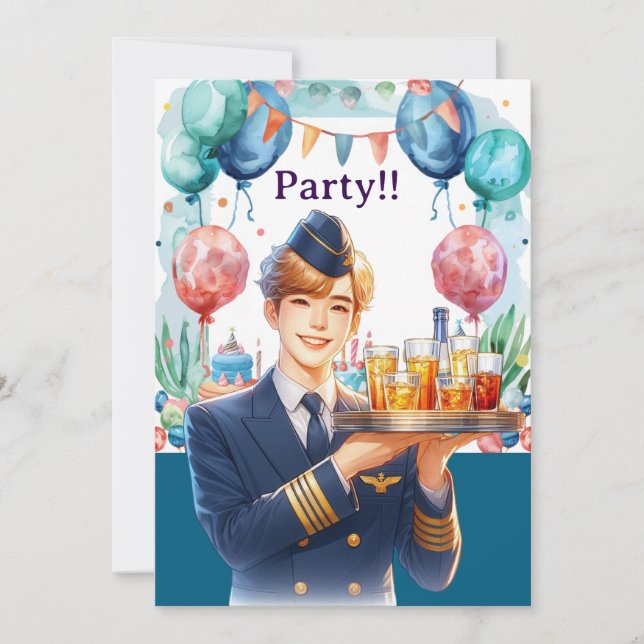 Invitación Fiesta de cumpleaños de azafata (Anverso)