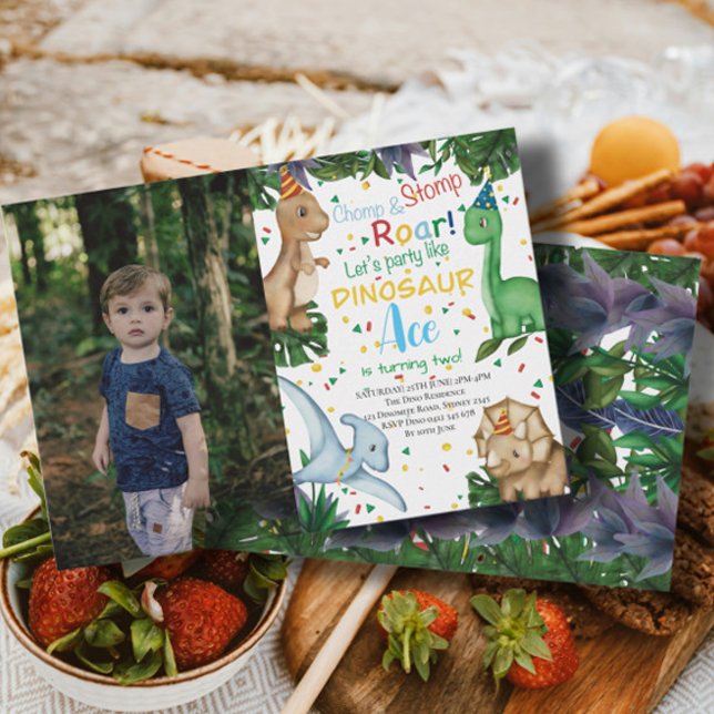 Invitación Fiesta de cumpleaños de Baby Dinosaur | Stomp Chom (Subido por el creador)