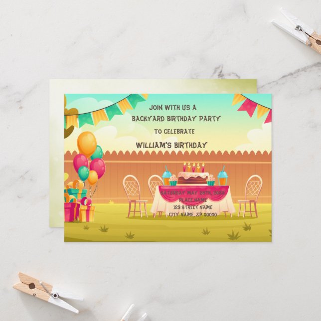 Invitación Fiesta de cumpleaños de BackYard (Anverso/Reverso In Situ)