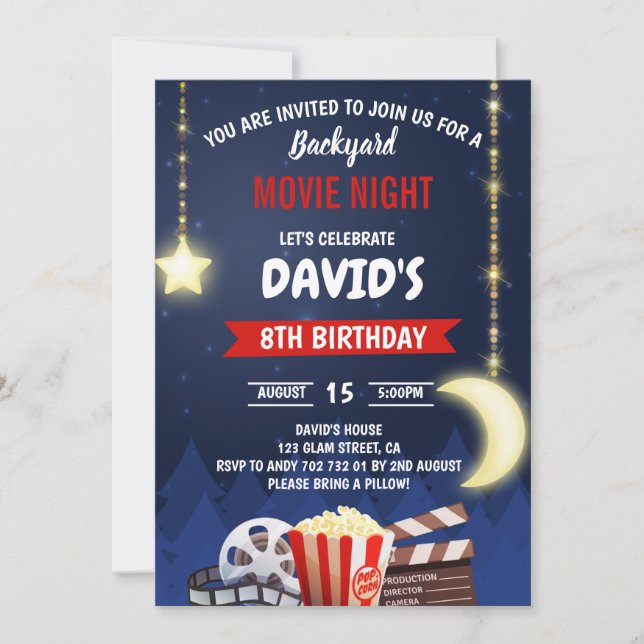 Invitación Fiesta de cumpleaños de Backyard Movie Night Boy (Anverso)