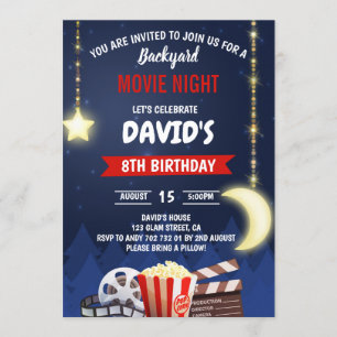Invitación Fiesta de cumpleaños de Backyard Movie Night Boy