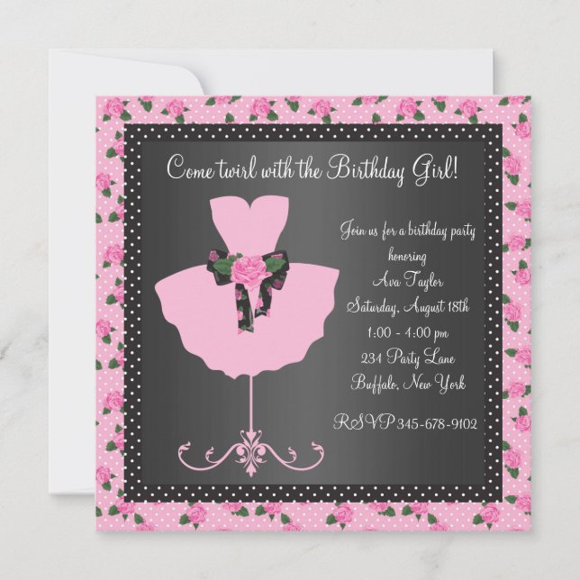 Invitación Fiesta de cumpleaños de bailarina con rosa rosa (Anverso)