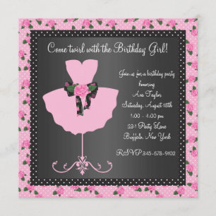 Invitación Fiesta de cumpleaños de bailarina con rosa rosa