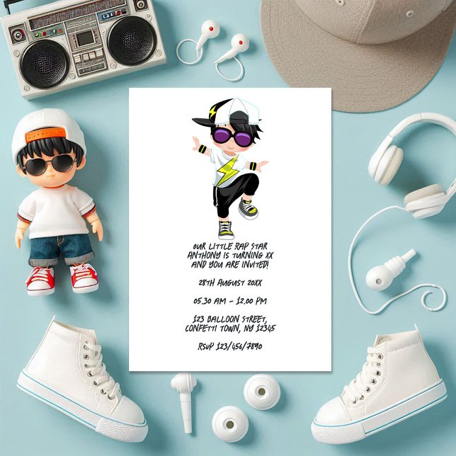 Invitación Fiesta de cumpleaños de bailarina de salto de cade (Cool Hip Hop Rap Boy Break Dancer Birthday Party Invitation)