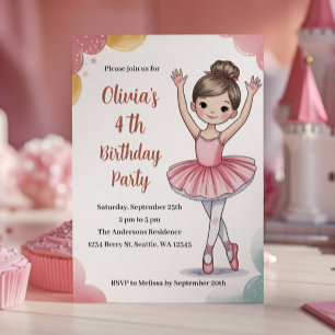 Invitación Fiesta de Cumpleaños de Bailarina para Niños Lindo