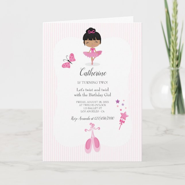 Invitación Fiesta de Cumpleaños de Bailarina Rosa (Anverso)