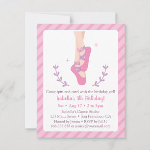 Invitación Fiesta de Cumpleaños de Bailarina y Zapatos de Bal