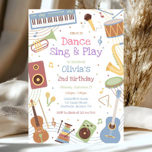 Invitación Fiesta de cumpleaños de baile canto y música 