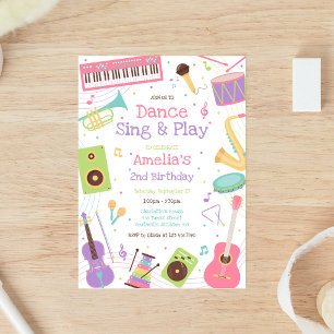 Invitación Fiesta de cumpleaños de baile canto y música